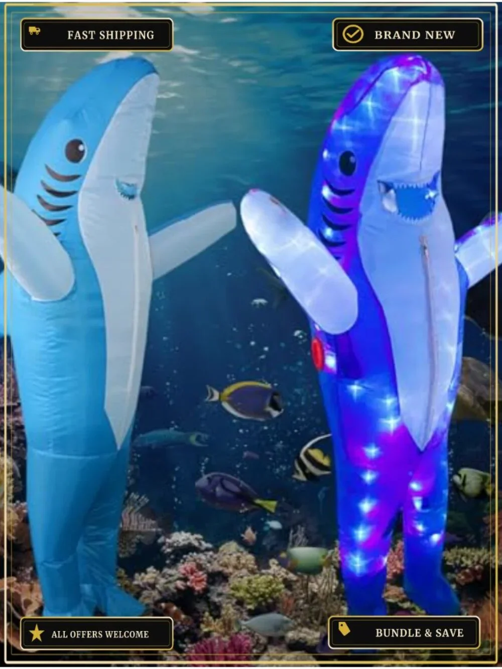 Kids Shark Inflatable LED Light Up Costume Blow Up Halloween